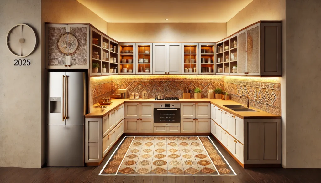 an image showcasing a U-shaped kitchen combining maximum storage, efficient workflow, and traditional charm.