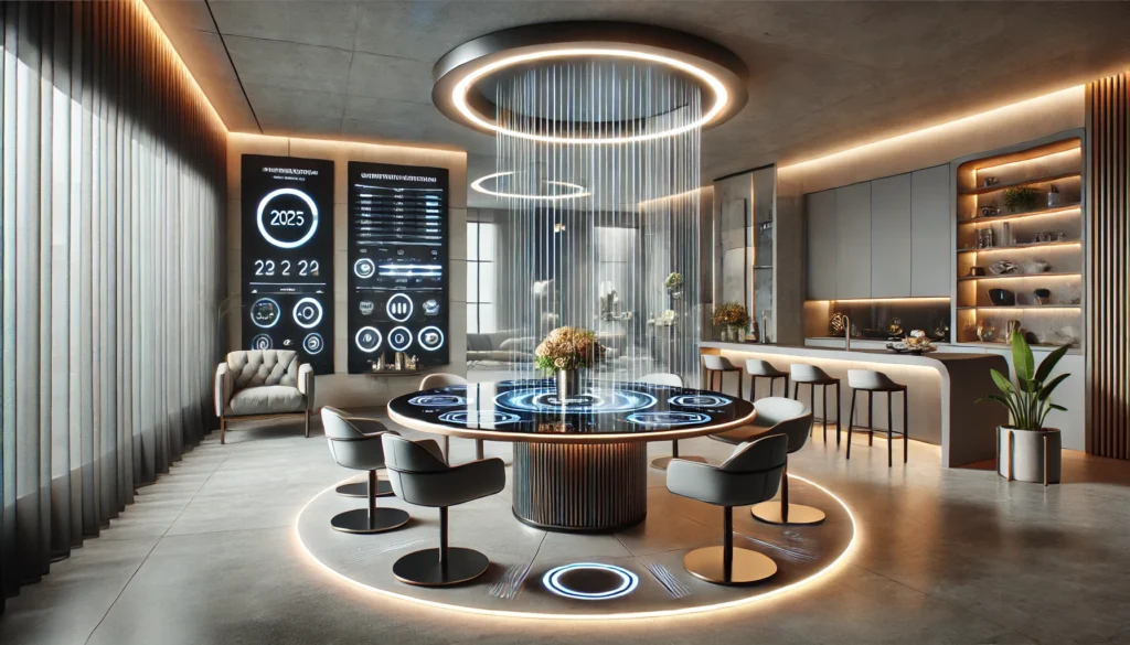 the image illustrating Smart Dining Spaces, featuring cutting-edge technology, sleek design, and innovative functionality.