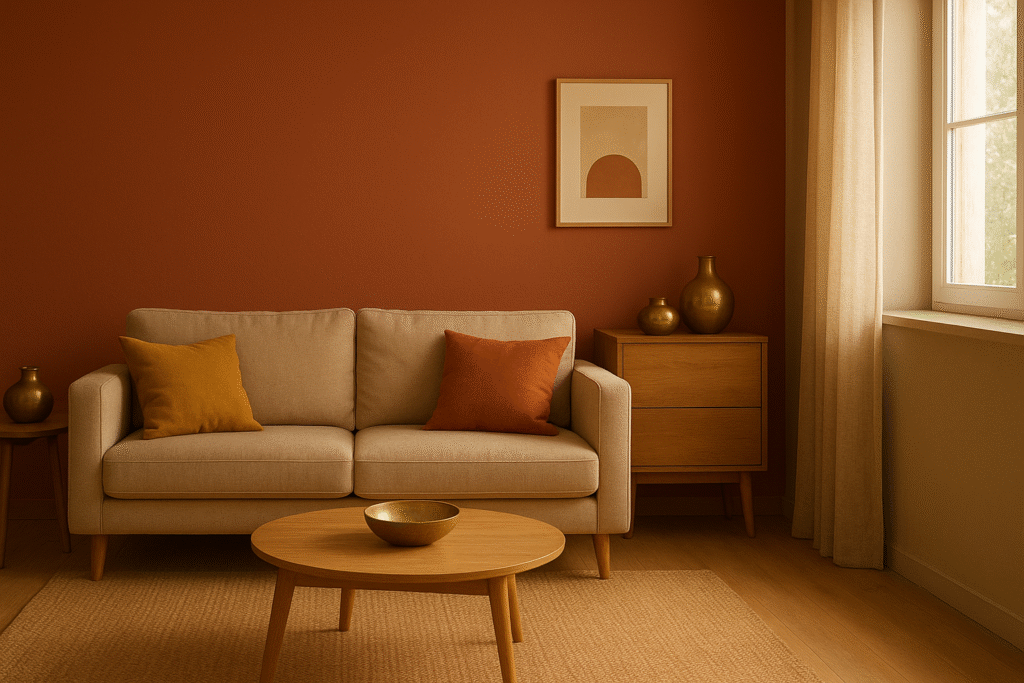 “Terracotta accent wall showing Colour Palettes of 2025 in Indian interiors.”